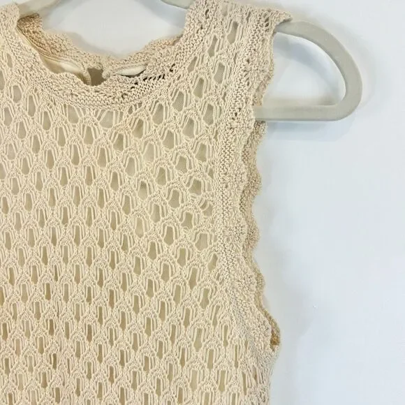 J. Crew Sweater Dress Womens M Toasted Cream Pointelle‎ Sleeveless Crochet Boho - Picture 4 of 14